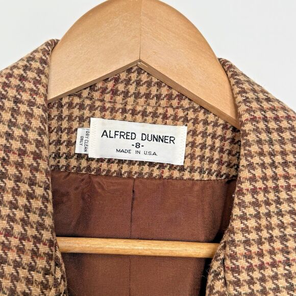Vintage Alfred Dunner Women’s Blazer Size 8 Brown Houndstooth Wool Blend Lined - Picture 3 of 8